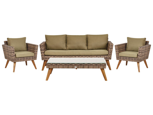 Lounge Set mit Tisch 5-Sitzer VITTORIA Polyrattan Olivgrün