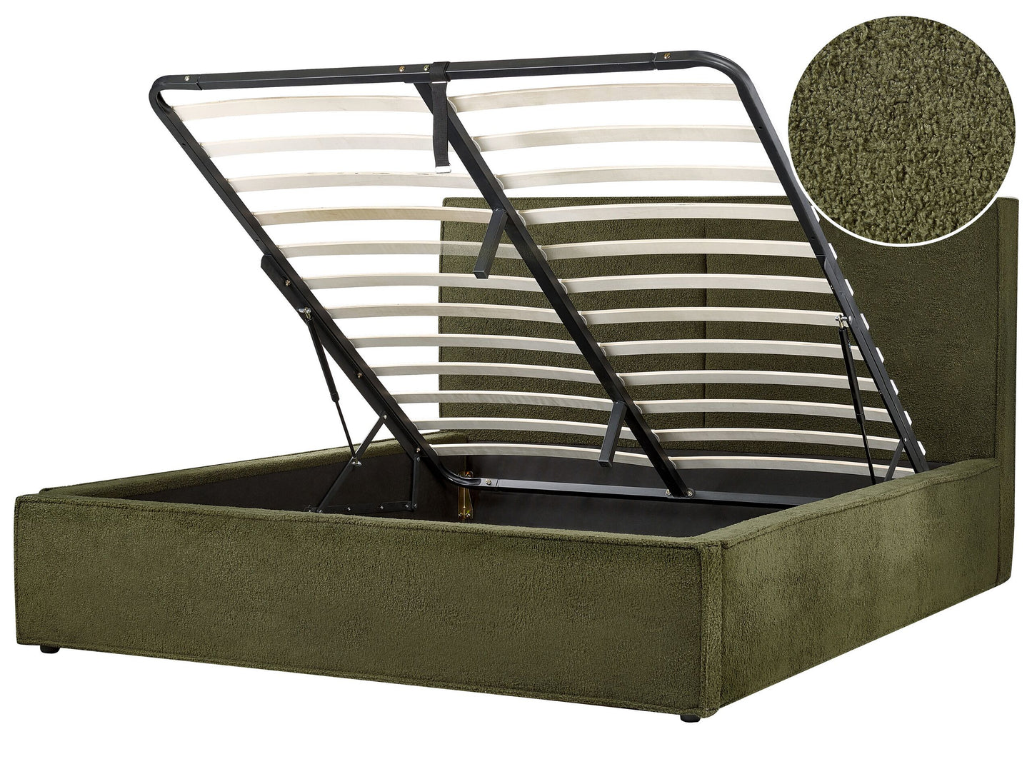 Bett mit Stauraum Bouclé MOISSAC 160 x 200 cm Dunkelgrün