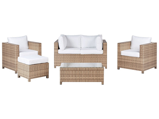 Lounge Set mit Tisch und Ottomane 4-Sitzer MILANO Polyrattan Cremeweiss