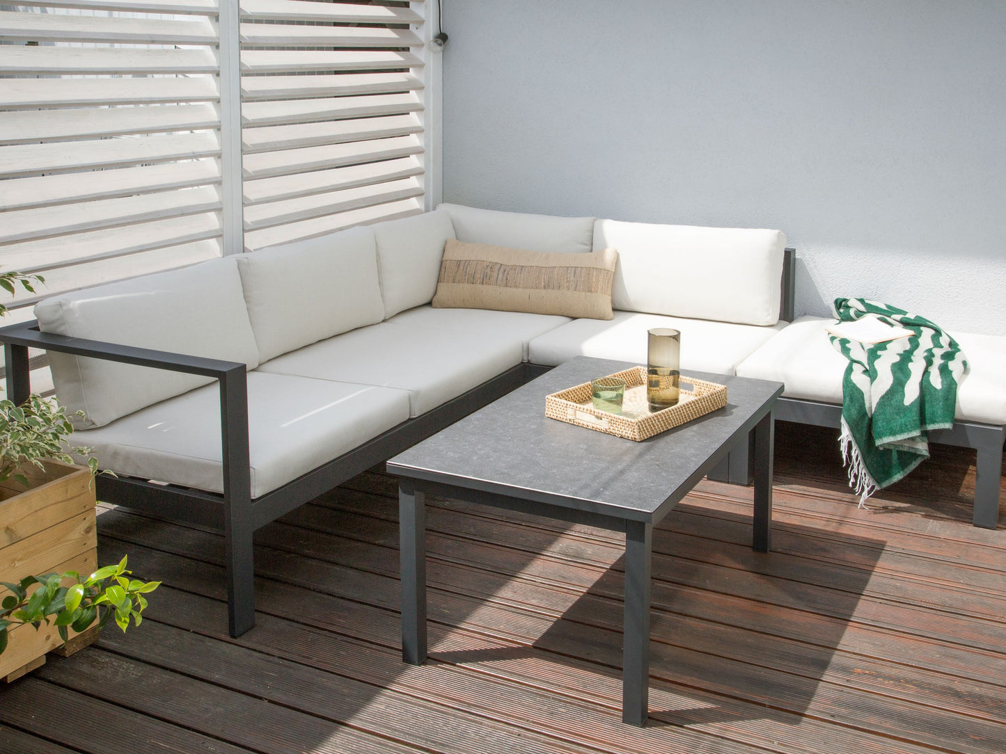 Garten Ecksofa mit Tisch 5-Sitzer MESSINA linksseitig Metall Cremeweiss