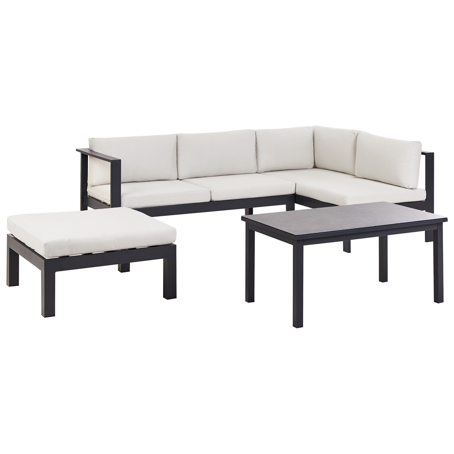 Garten Ecksofa mit Tisch 5-Sitzer MESSINA linksseitig Metall Cremeweiss