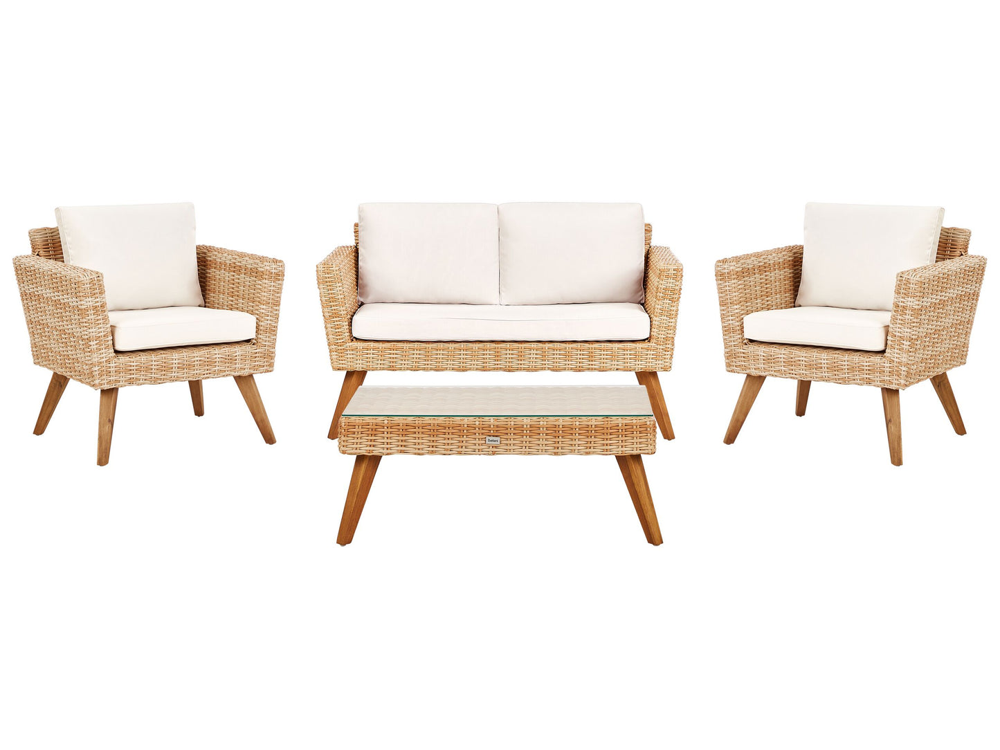 Lounge Set mit Tisch 4-Sitzer VITTORIA Polyrattan Cremeweiss
