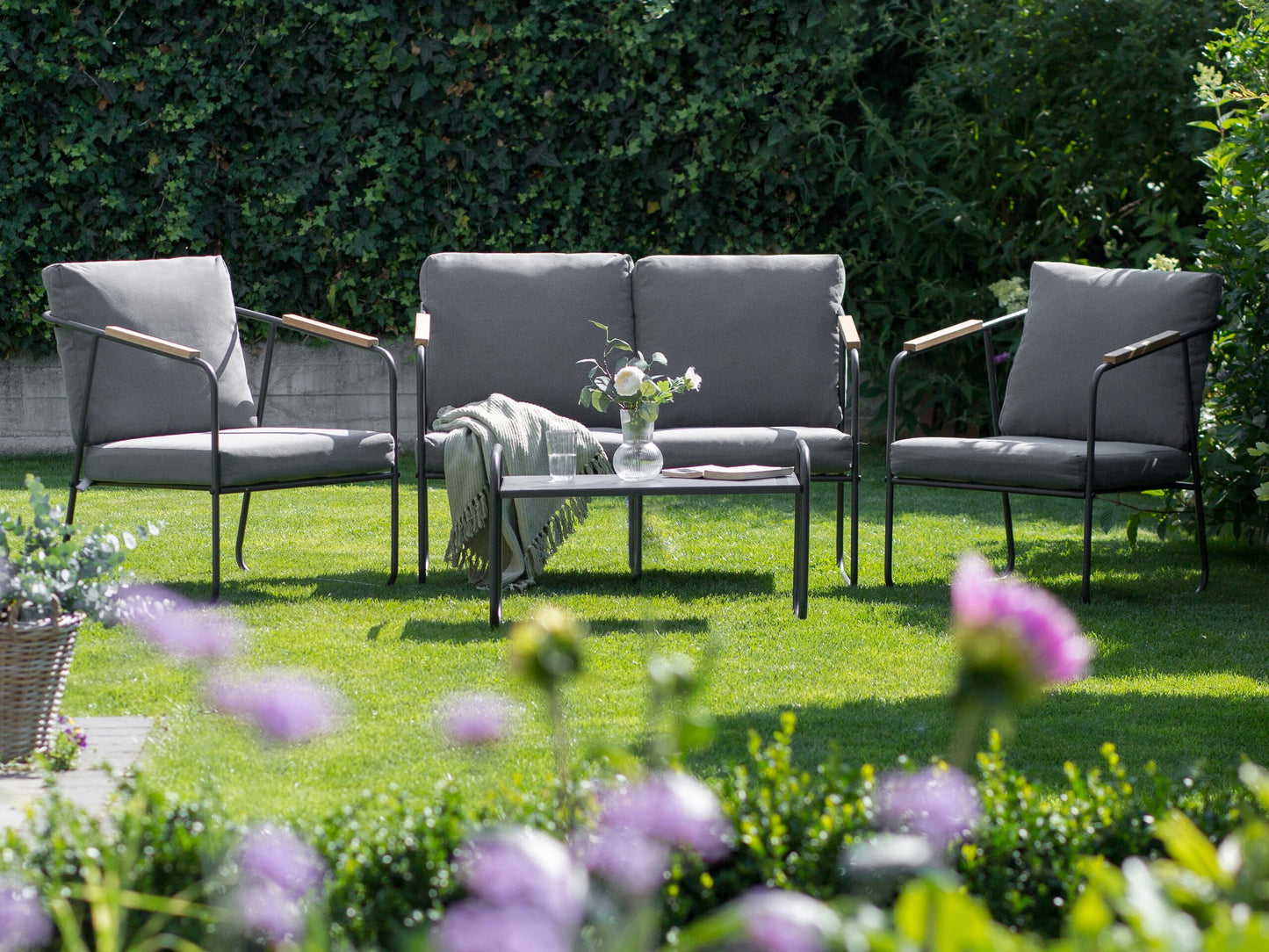 Lounge Set mit Tisch 4-Sitzer VEZZANA Metall Grau