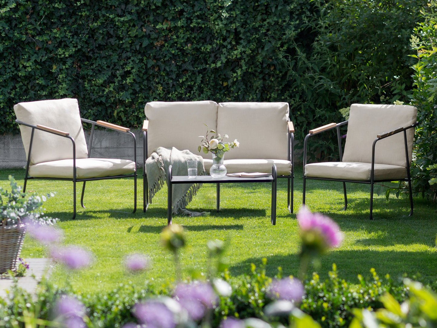 Lounge Set mit Tisch 4-Sitzer VEZZANA Metall Hellbeige