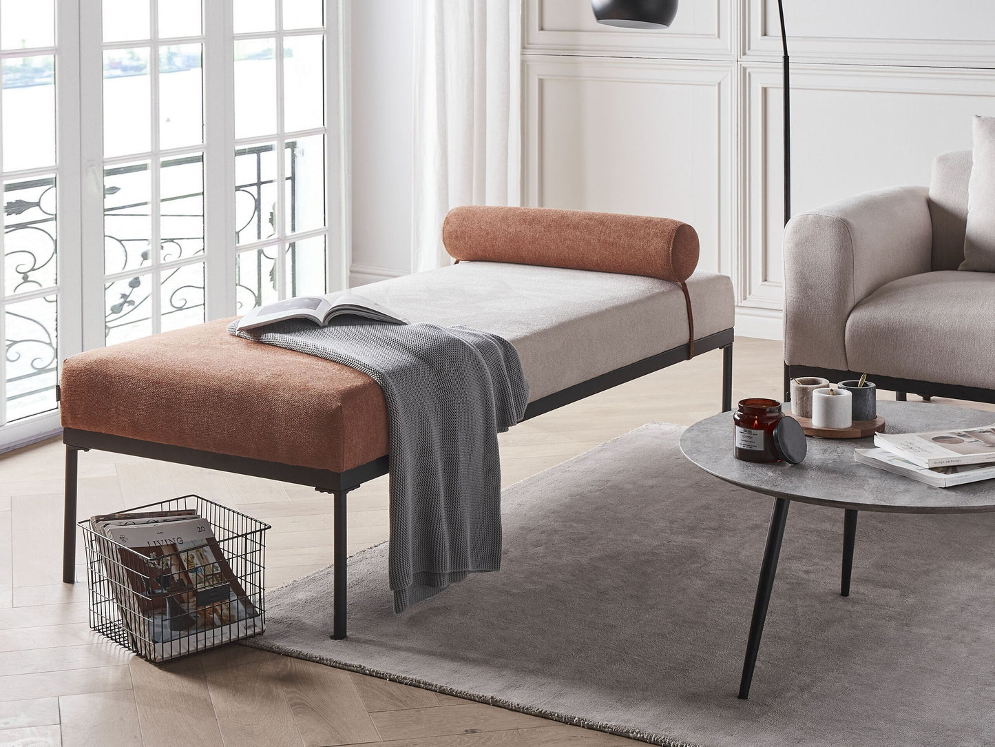 Chaiselongue Leinenoptik beige / goldbraun MALMOS