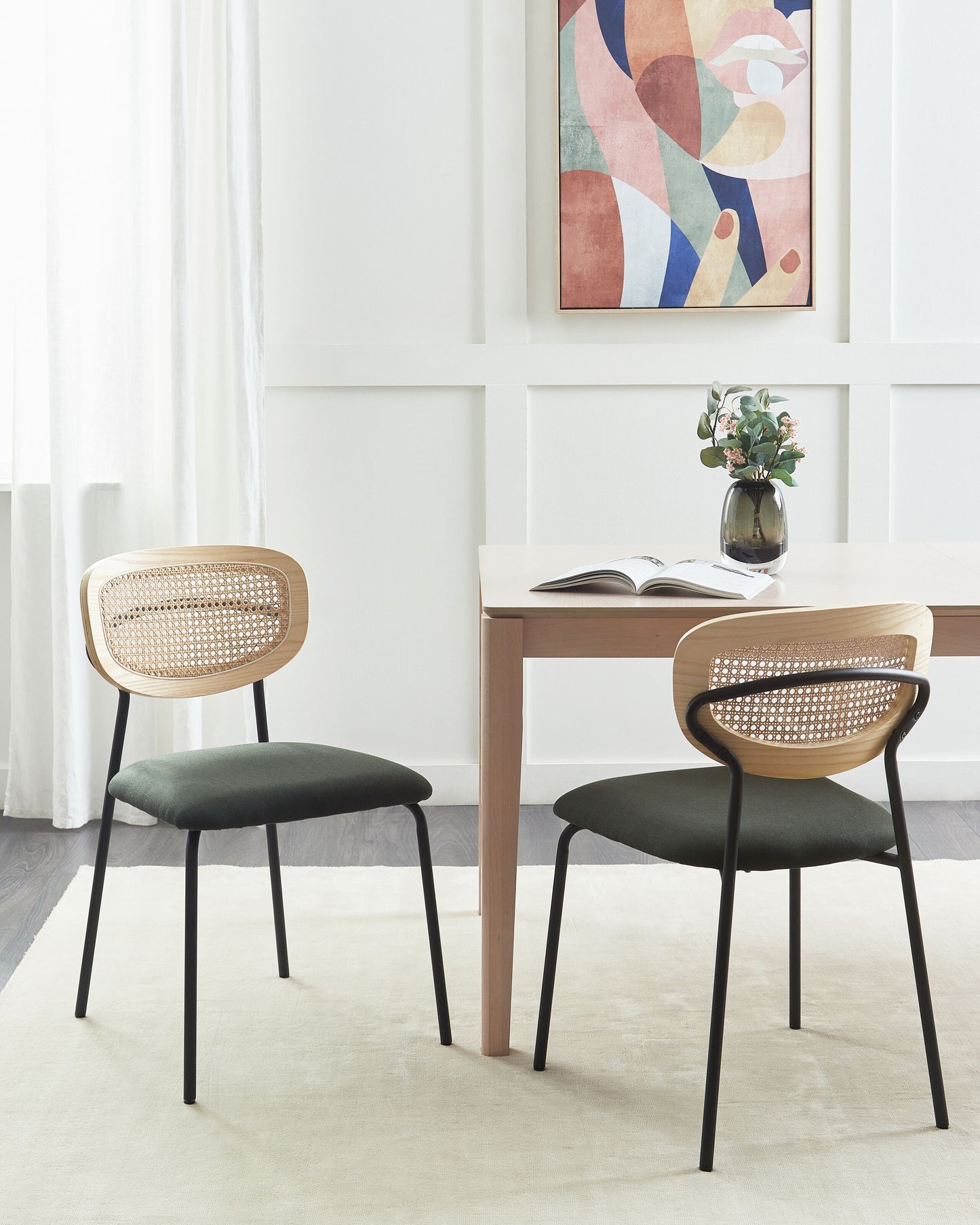Esszimmerstuhl 2er Set MAYETTA Rattan Dunkelgrün