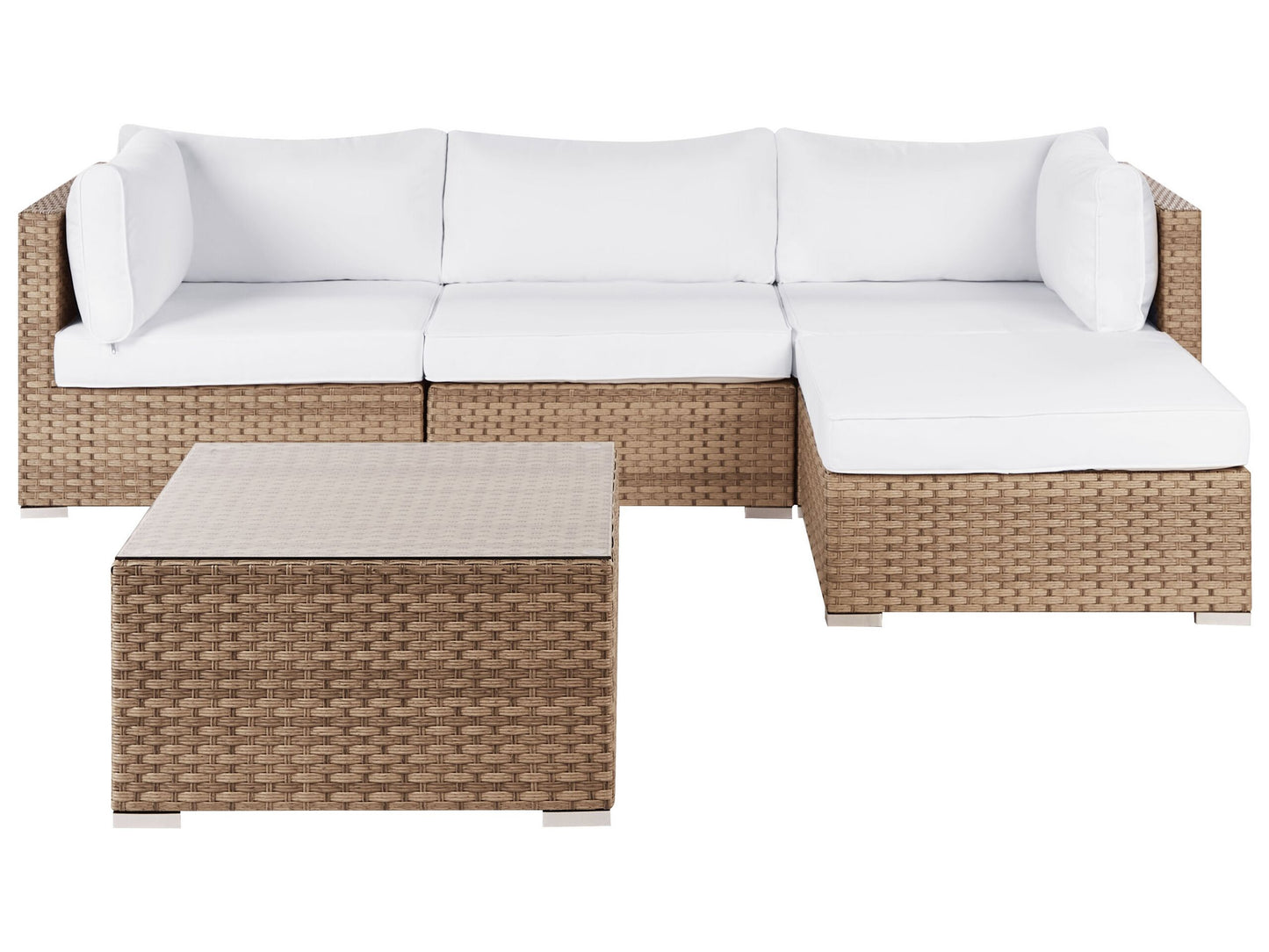 Garten Ecksofa mit Tisch 4-Sitzer SANO II linksseitig modular Polyrattan Naturfarben