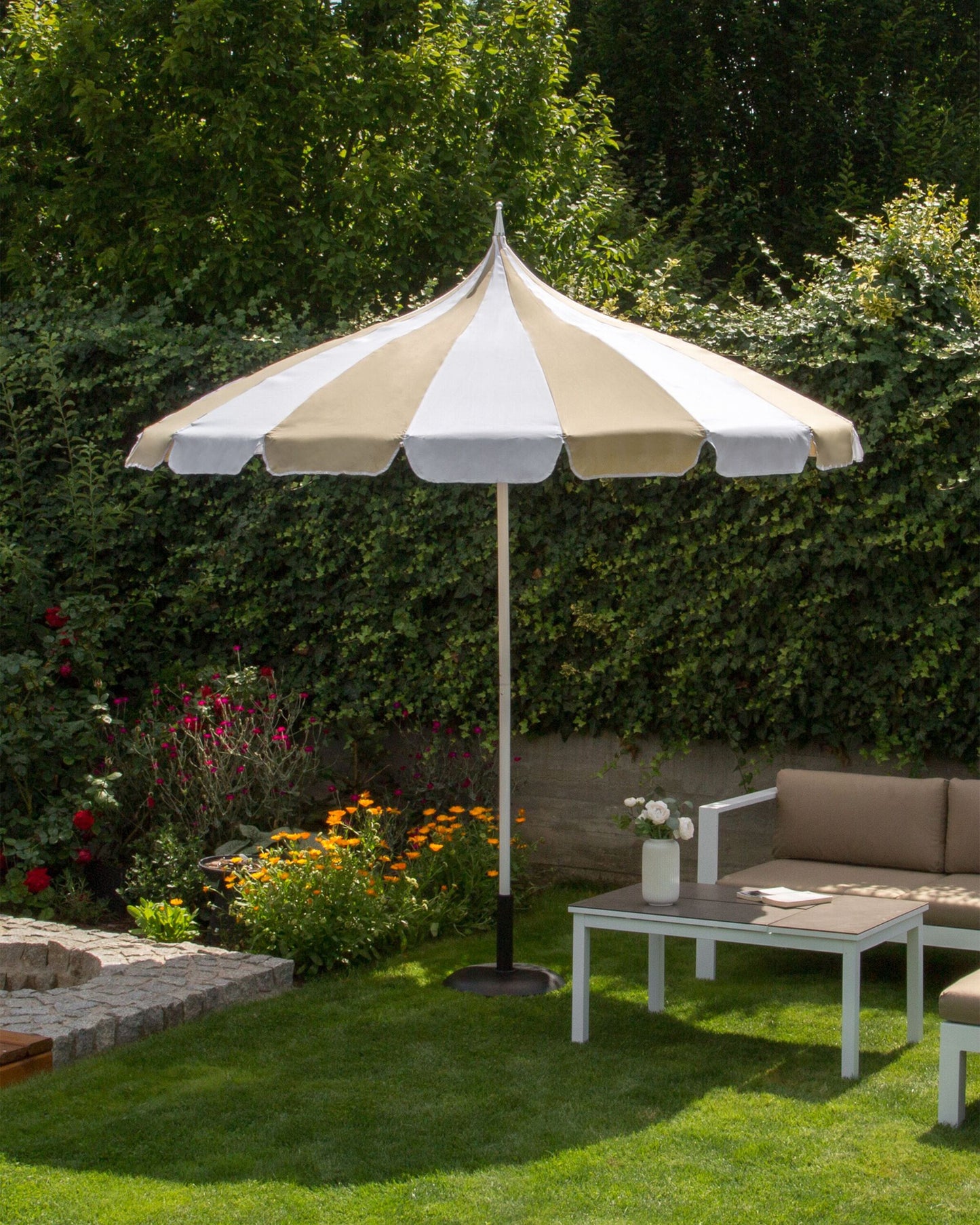 Marktschirm 245 cm MINOA Weiss / Beige