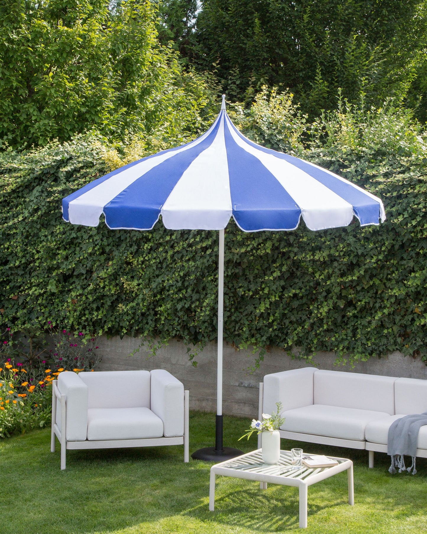 Marktschirm 245 cm MINOA Weiss / Blau