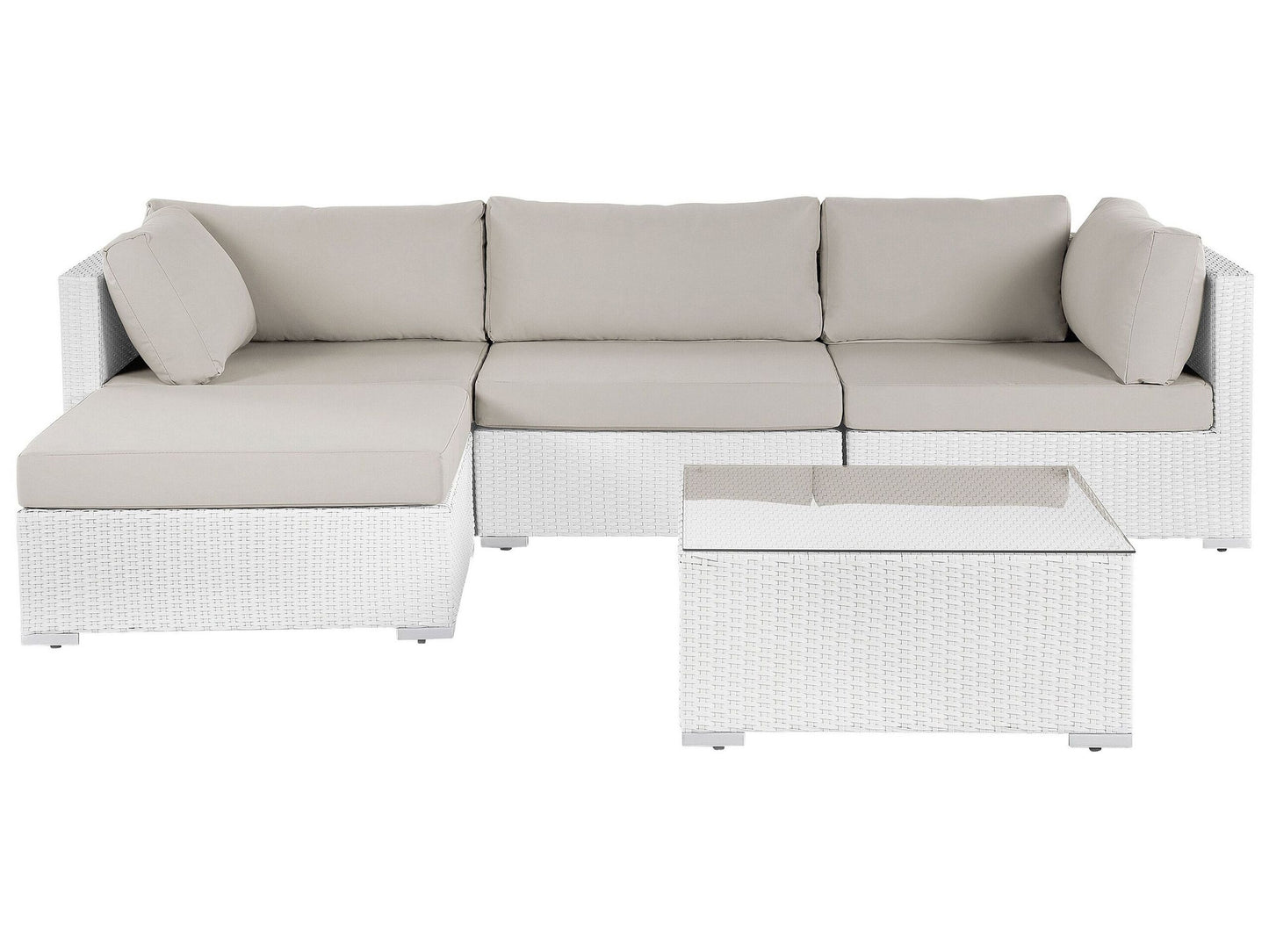 Garten Ecksofa mit Tisch 4-Sitzer SANO II rechtsseitig modular Polyrattan Weiss