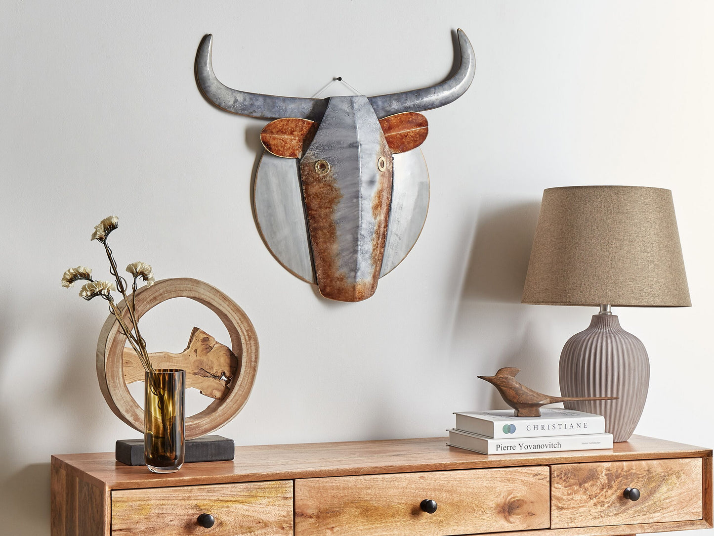 Wandobjekt Stier ERBIUM Metall 41 cm Grau