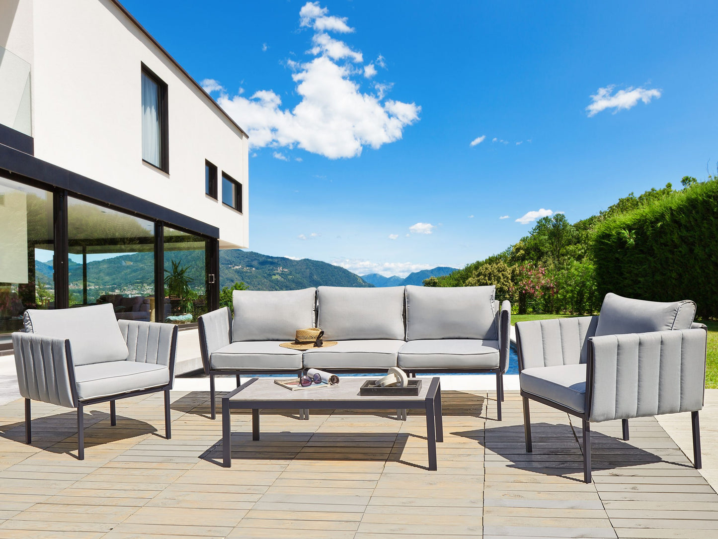 Lounge Set mit Tisch 5-Sitzer SKALA Metall Hellgrau