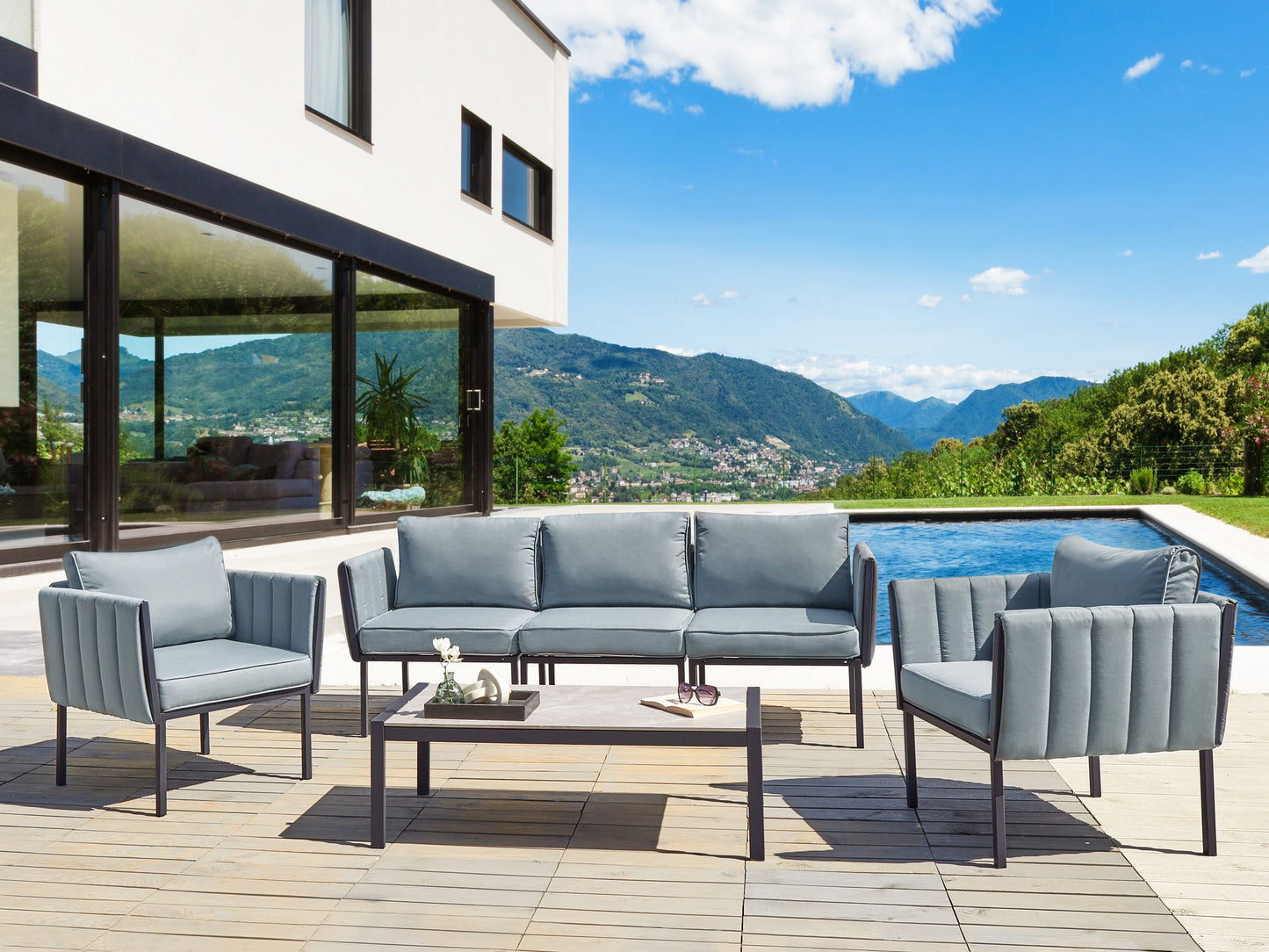 Lounge Set mit Tisch 5-Sitzer SKALA Metall Dunkelgrau