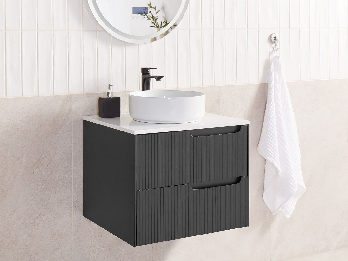 Wandmontierter Waschtischunterschrank QUINTELA 60 cm 52 cm 48 cm Schwarz