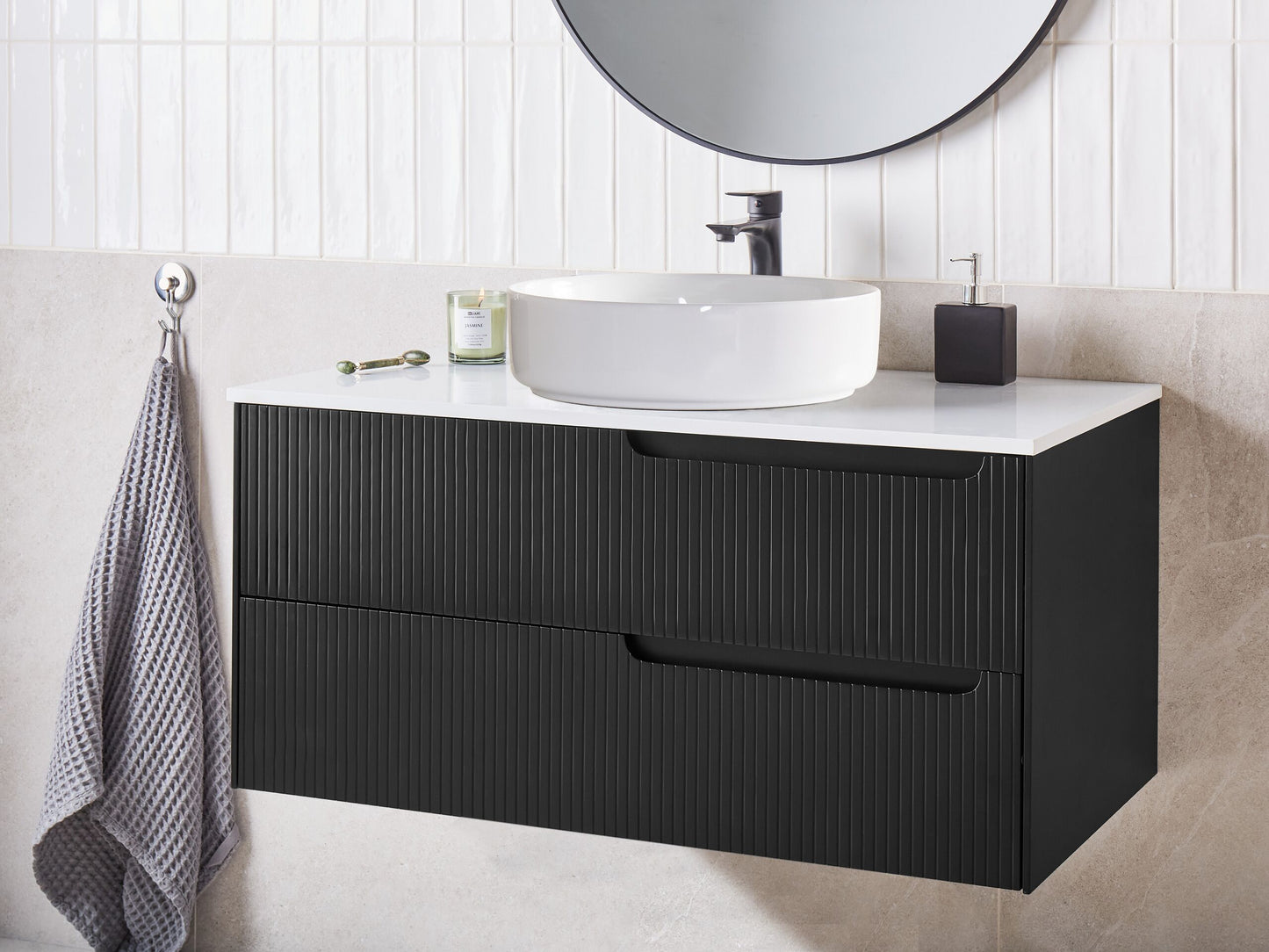 Wandmontierter Waschtischunterschrank QUINTELA 100 cm 52 cm 48 cm Schwarz