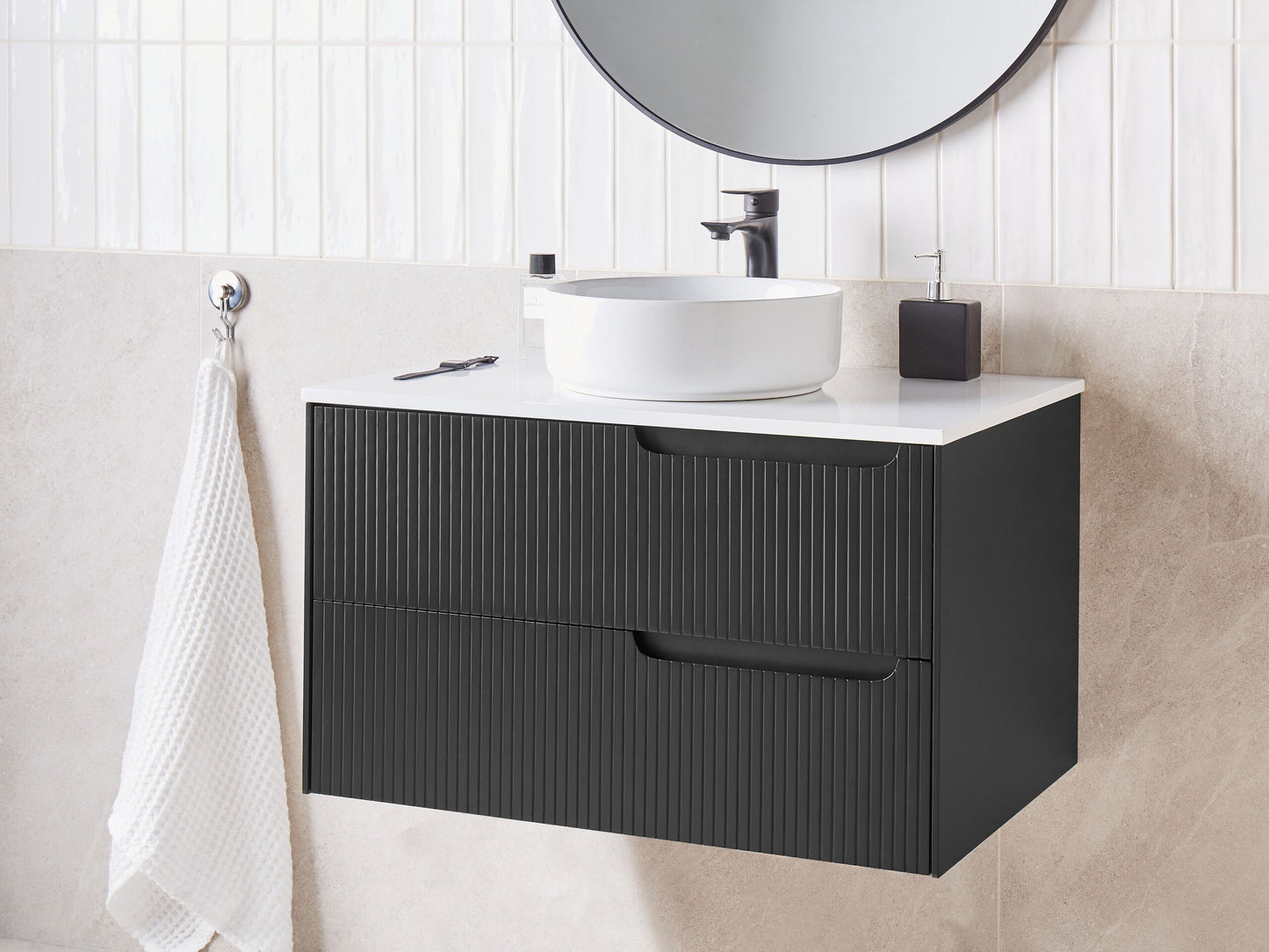 Wandmontierter Waschtischunterschrank QUINTELA 80 cm 52 cm 48 cm Schwarz