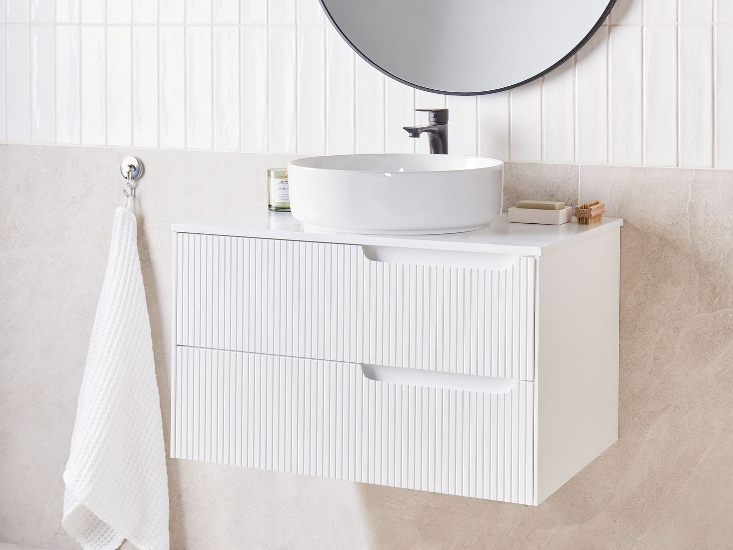 Wandmontierter Waschtischunterschrank QUINTELA 80 cm 52 cm 48 cm Weiss