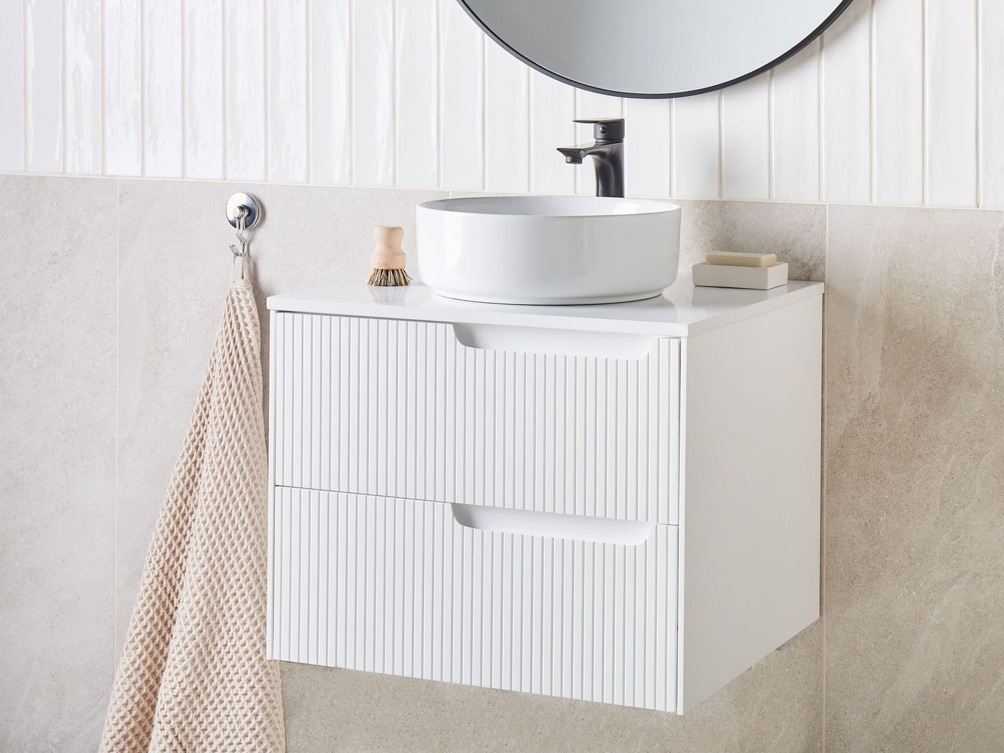 Wandmontierter Waschtischunterschrank QUINTELA 60 cm 52 cm 48 cm Weiss