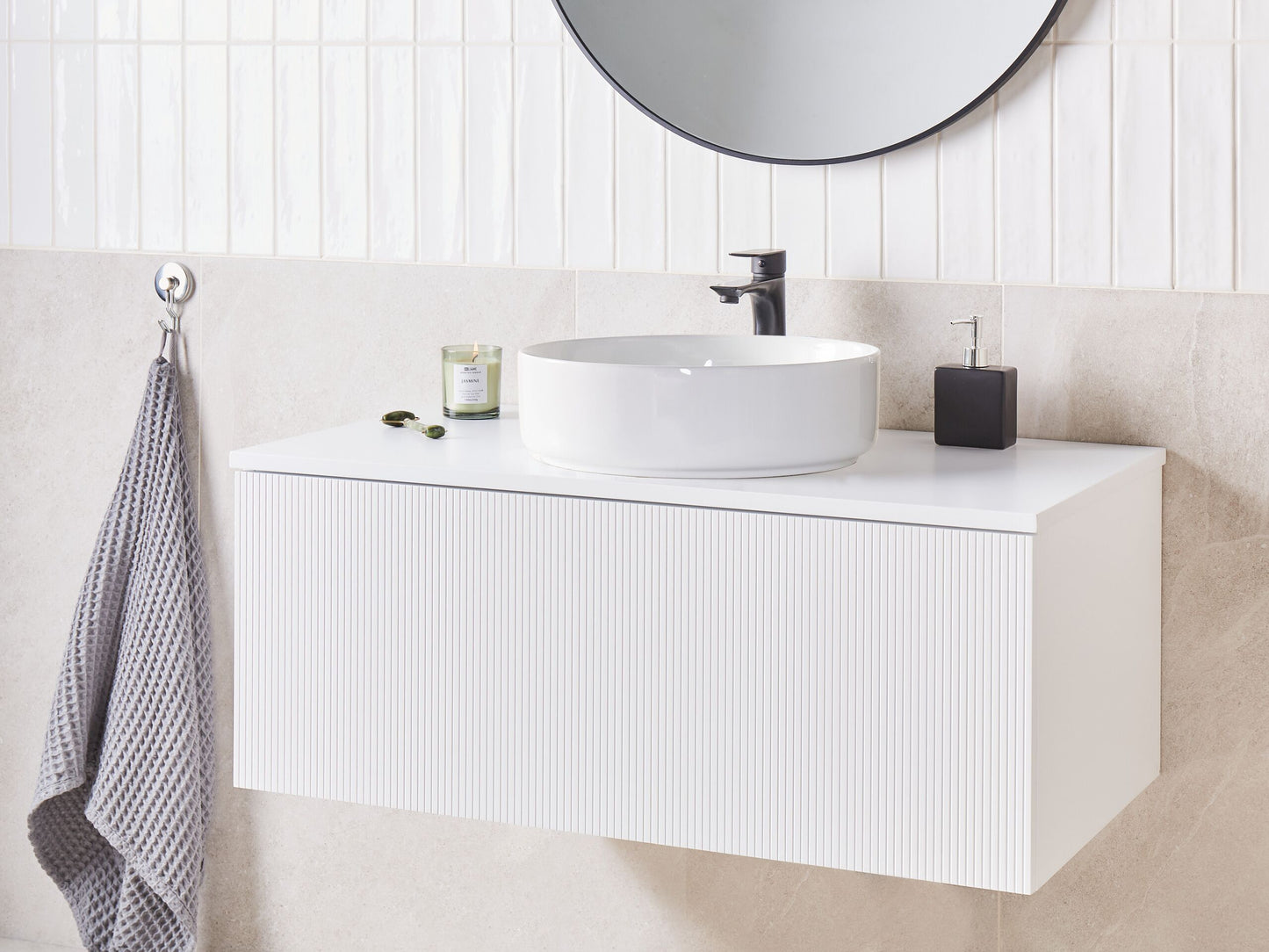 Wandmontierter Waschtischunterschrank ALZIRA 100 cm 52 cm 40 cm Weiss
