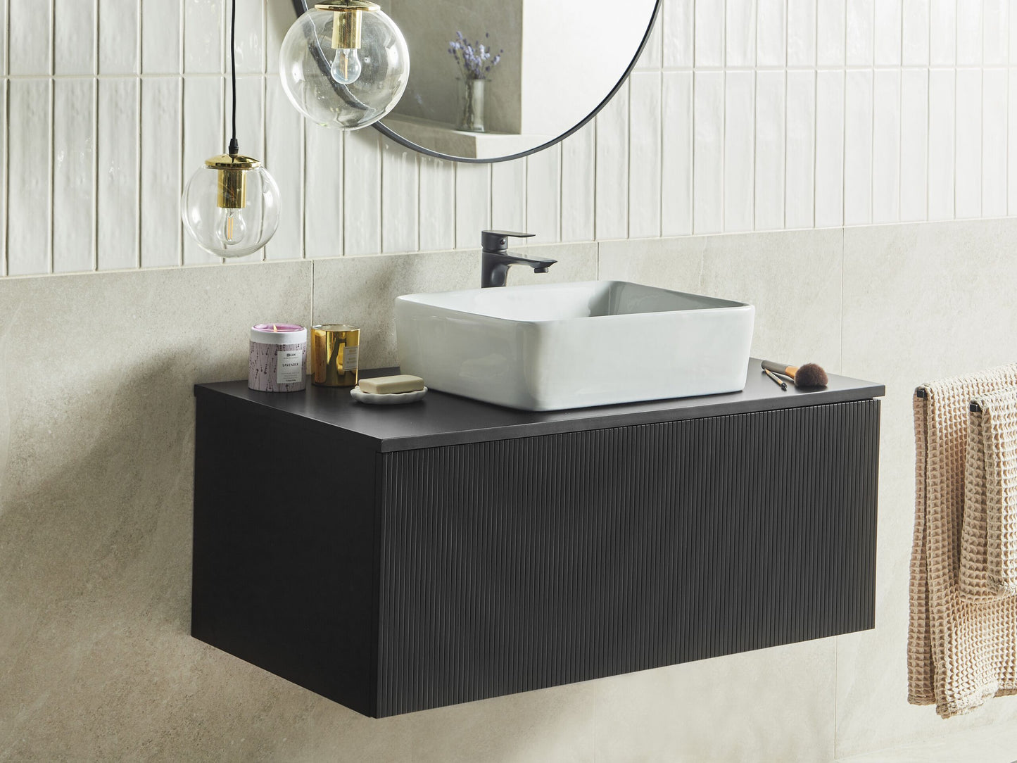 Wandmontierter Waschtischunterschrank ALZIRA 100 cm 52 cm 40 cm Schwarz