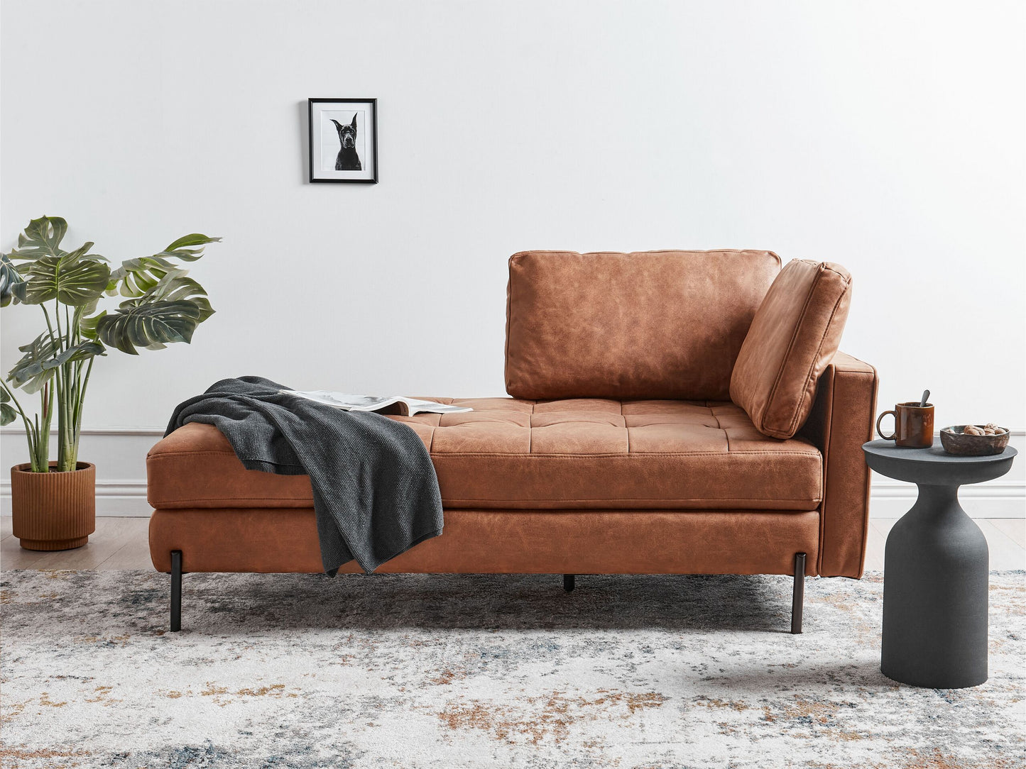 Chaiselounge Kunstleder goldbraun rechtsseitig REBAIS
