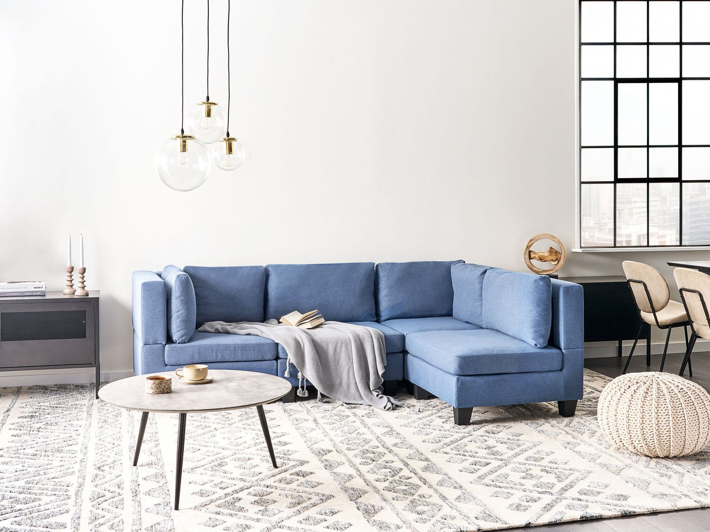 4-Sitzer Ecksofa Leinenoptik blau linksseitig UNSTAD