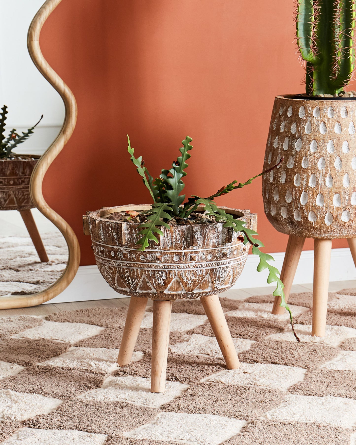 Blumentopf mit Beinen ASPLENIUM Keramik 37 cm Hellbraun