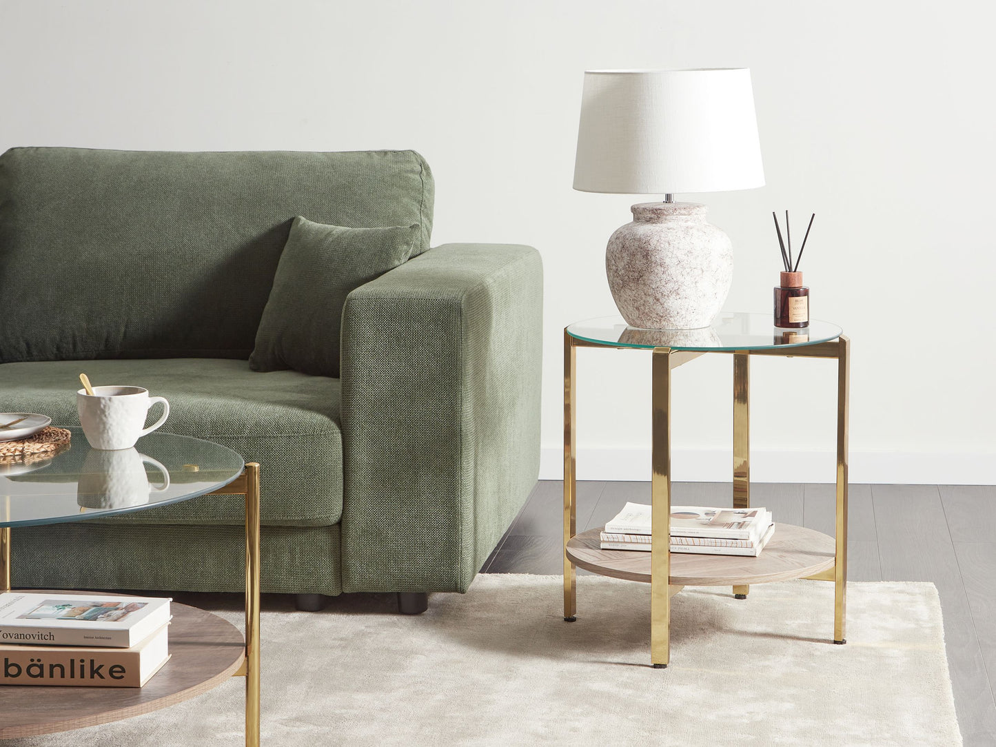 Beistelltisch Glas / Metall heller Holzfarbton / gold LOVELL