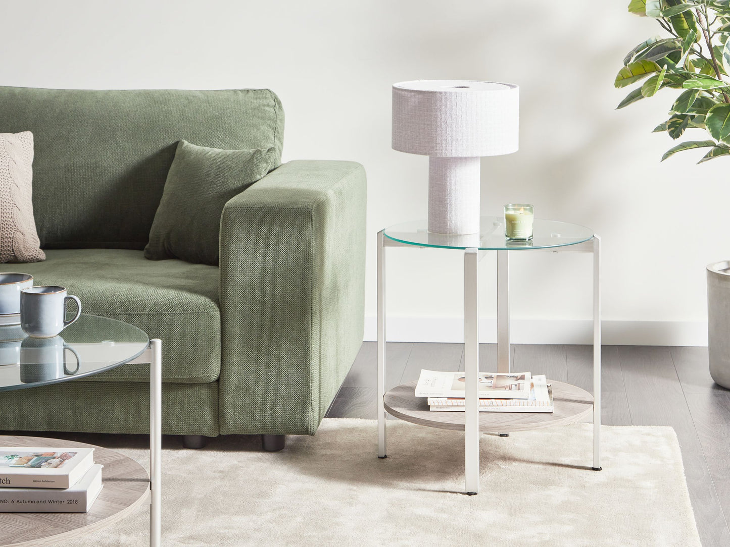 Beistelltisch Glas / Metall heller Holzfarbton / silber LOVELL