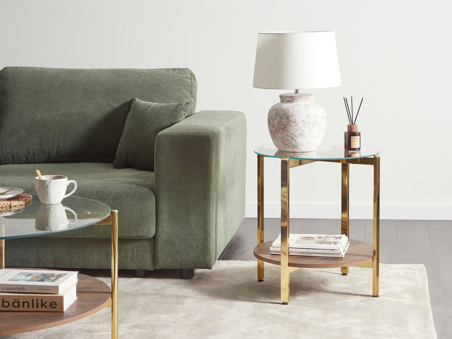 Beistelltisch Glas / Metall dunkler Holzfarbton / gold LOVELL