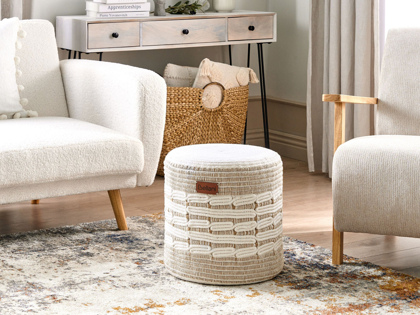 Pouf Jute weiss / beige ⌀ 40 cm ABTIN