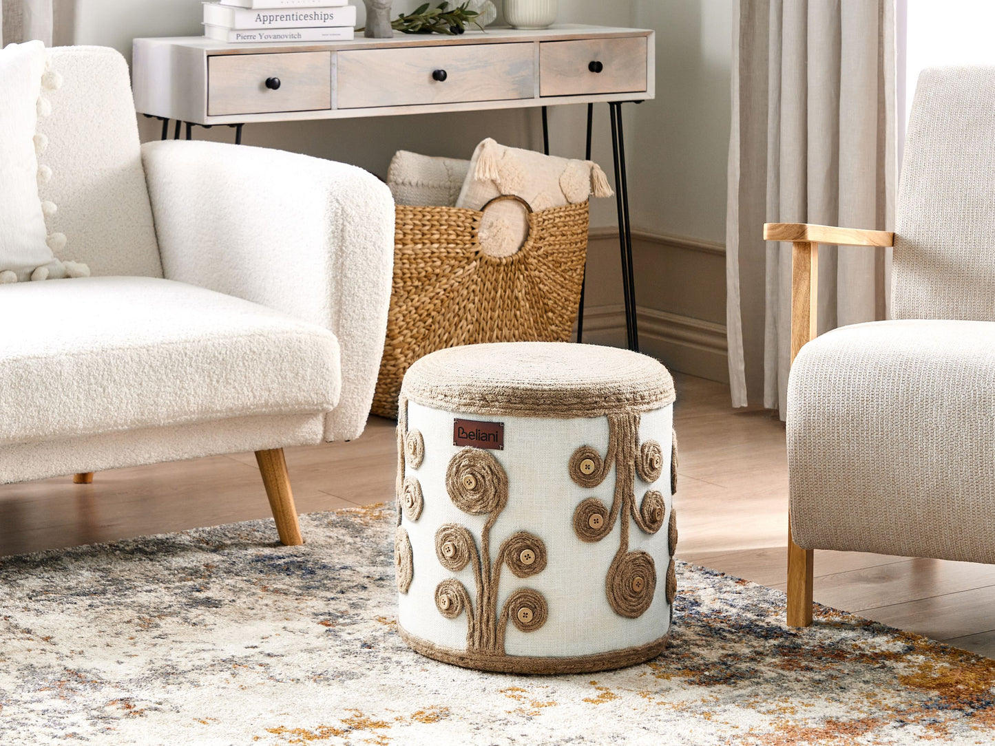 Pouf Jute weiss / beige ⌀ 40 cm DIMAN