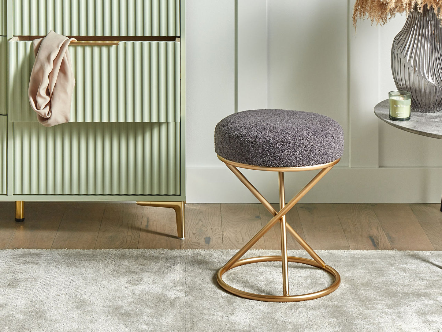 Hocker Bouclé grau PRESHO