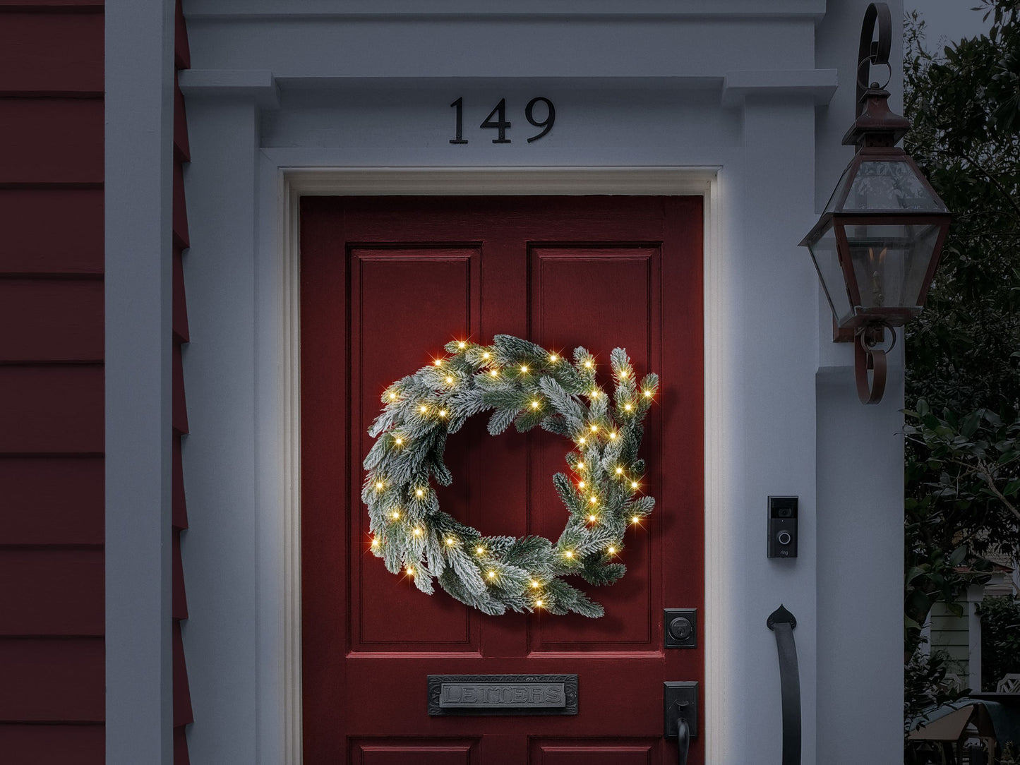Dekokranz grün mit LED-Beleuchtung Schnee bedeckt ⌀ 45 cm ALBINI