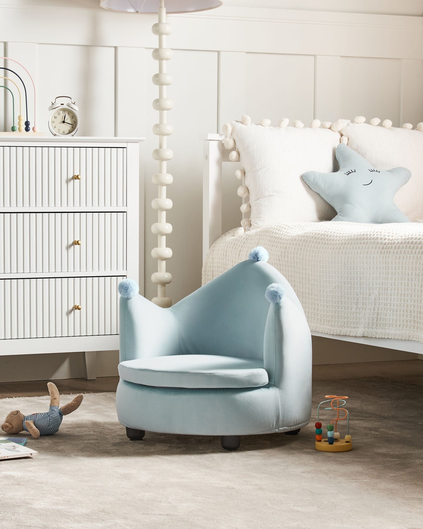 Kindersessel Samtstoff hellblau Kronenform VEGA