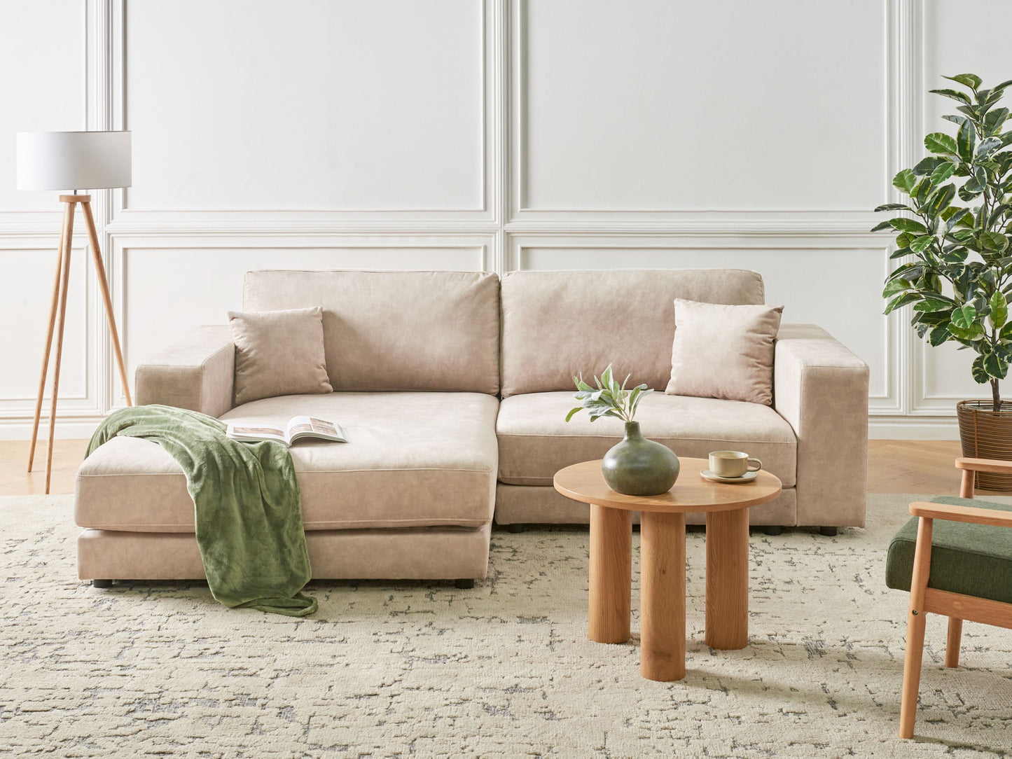 3-Sitzer Ecksofa Samtstoff beige rechtsseitig LOFOTEN