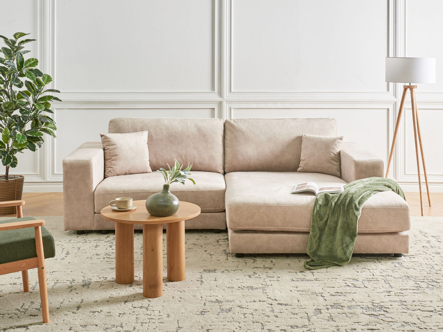 3-Sitzer Ecksofa Samtstoff beige linksseitig LOFOTEN