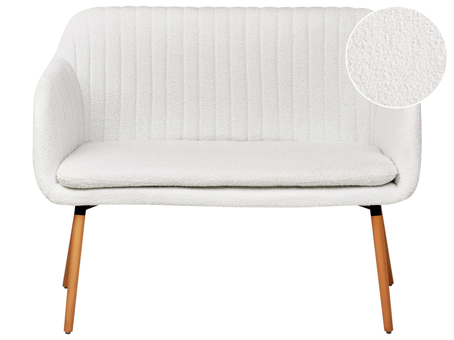 2-Sitzer Küchensofa Bouclé cremeweiss / heller Holzfarbton TABY