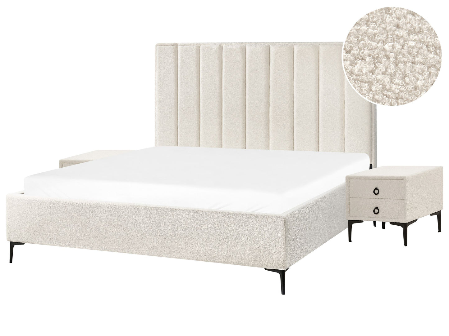 Schlafzimmer Set Bouclé SEZANNE 180 x 200 cm Cremeweiss
