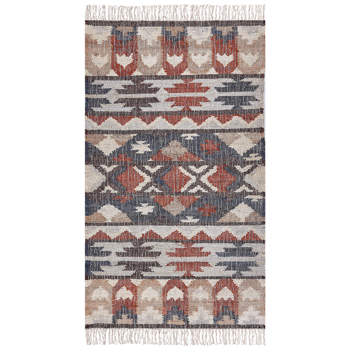 Teppich Jute mehrfarbig 80 x 150 cm geometrisches Muster Kurzflor KALFA