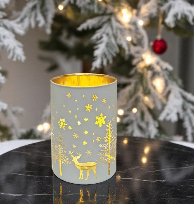 Windlicht aus Glas Farbe: Weiss / Gold D:10cm H:12.5cm