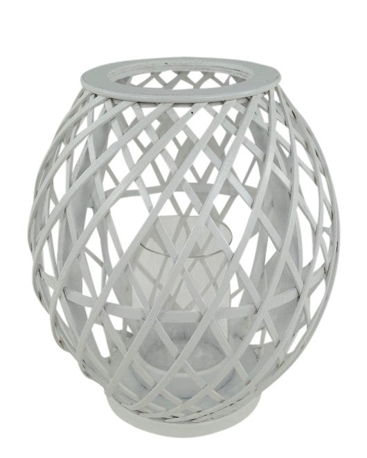 Laterne Holz aus Bambus rund mit Glaseinsatz