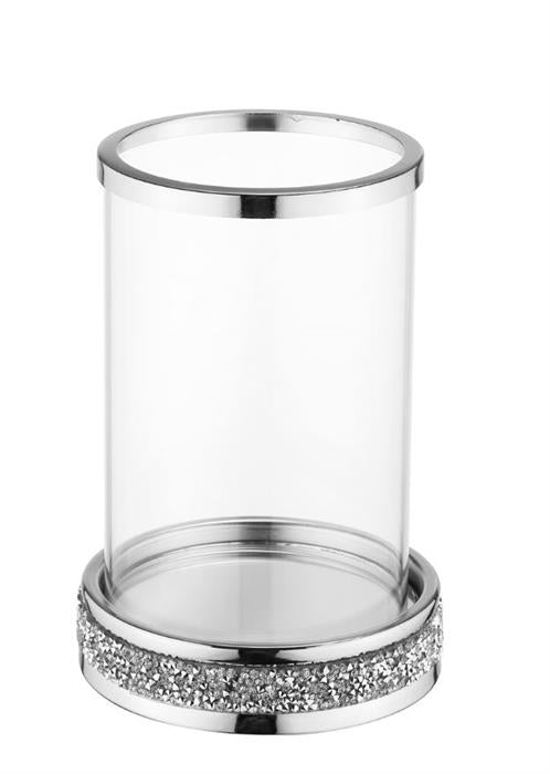Windlicht aus Glas
mit Strasssteinen
auf Metallsockel
H24.5cm