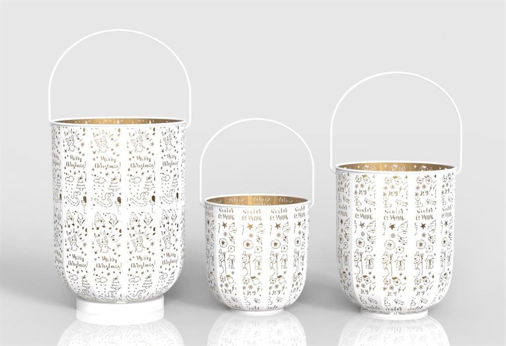 Windlicht Forest 3er Set aus Metall Weiss gold