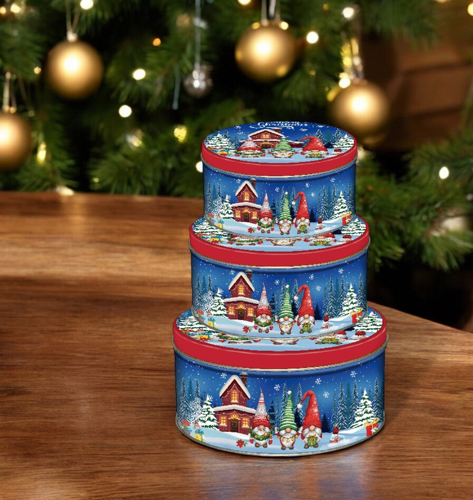 Guetzlidosen 3er Set rund mit XMAS Motiv Wichtel Weissblech