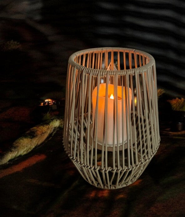 LED Solar Laterne Farbe: grau mit Solar Kerze weiss Grösse Laterne 27x27x31cm