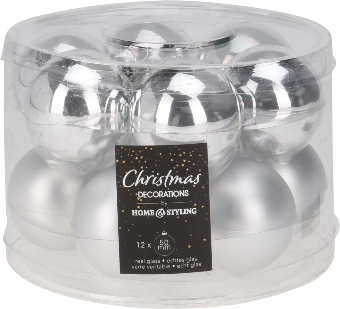 Weihnachtskugel aus Glas Set mit 12 Stk D5cm in Silber