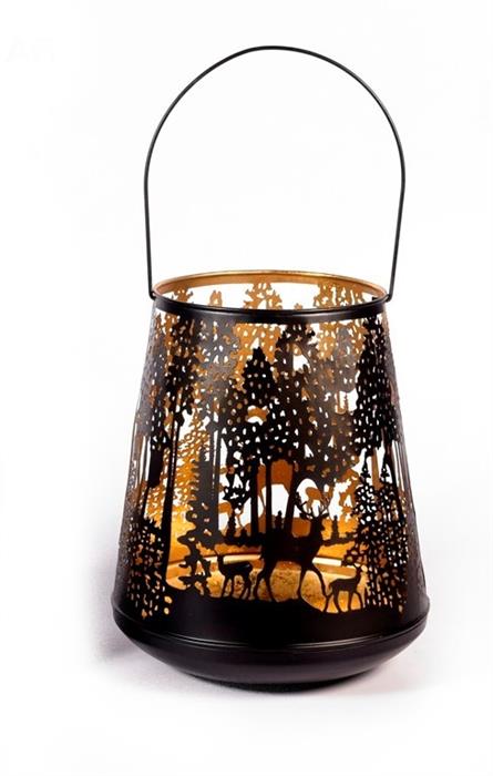 Windlicht Forest mit Henkel aus Metall schwarz gold D25cm x H30cm