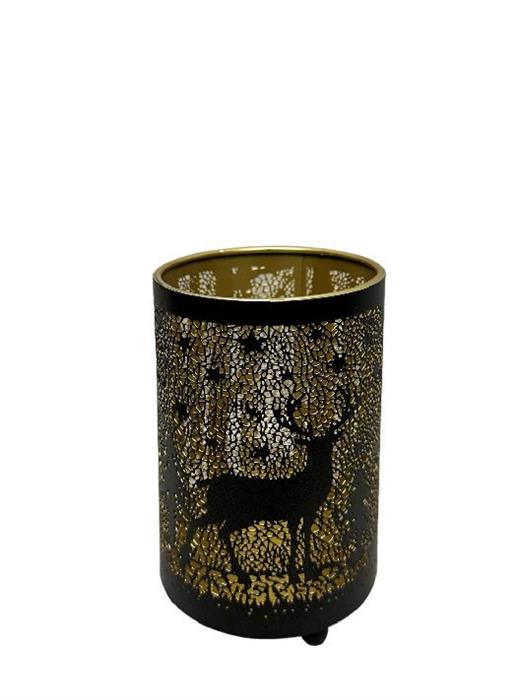 Windlicht schwarz aus Metall Motiv: Hirsch im Wald