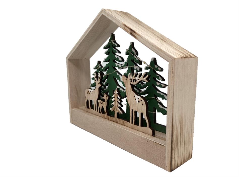Diorama LED NATALIZIO in legno
con 7 LED
Motivo: scena della foresta con
albero di Natale
L4 cm x L17 cm x A 20 cm